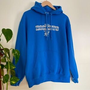 Port & Company Blue Cotton Hoodie Sweatshirt Central Rockets Softball Size L